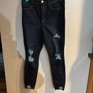 SO never worn 13 31W super high rise jegging dark distressed skinny denim jeans.